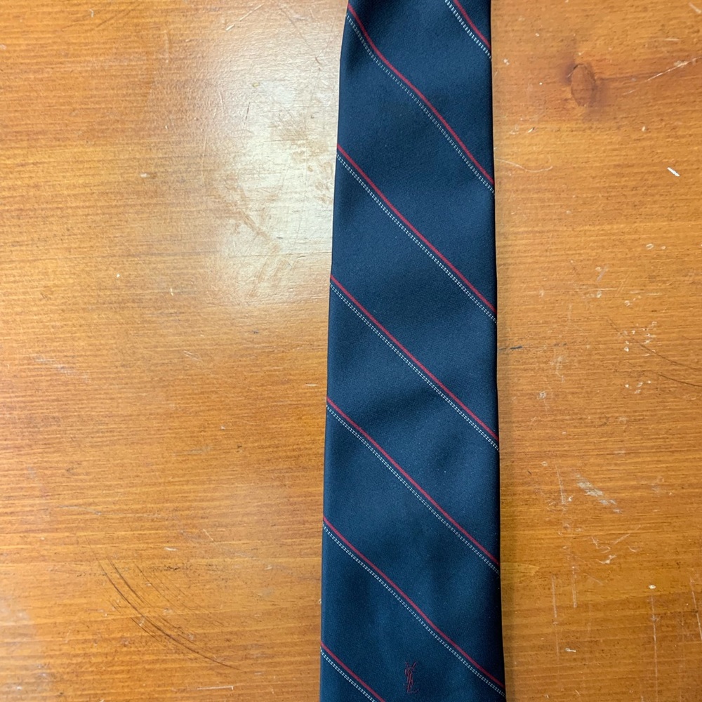 Yves Saint Laurent dark blue light red stripe tie